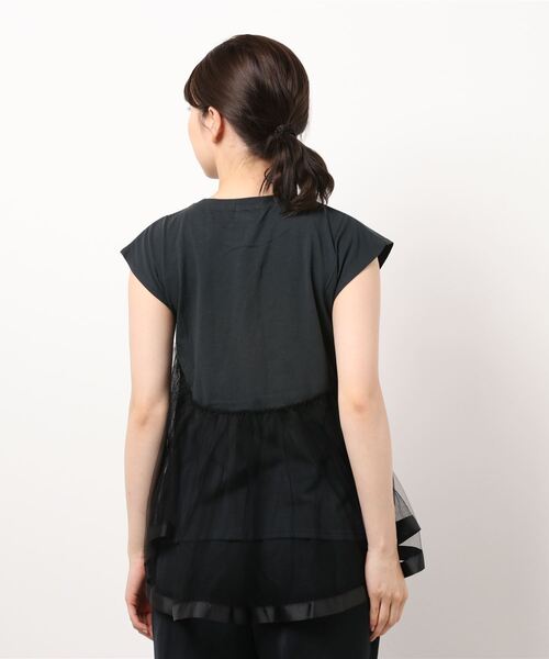 プティマインリアン petitmainLIEN チュールドッキング長T トップス リンク】チュールドッキング長T（Tシャツ） | petit main LIEN