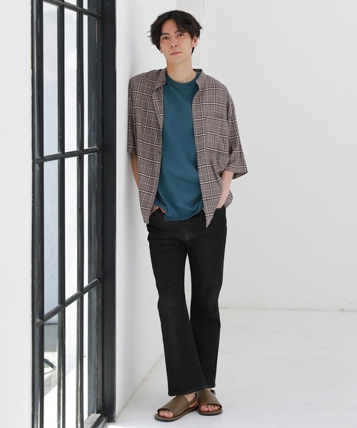 LAKOLE（ラコレ）の「バンドカラーシアーチェックシャツ / 945209（シャツ/ブラウス・メンズ・サンドグレー/アイボリー/チャコール・MEDIUM/LARGE）」の4枚目の写真