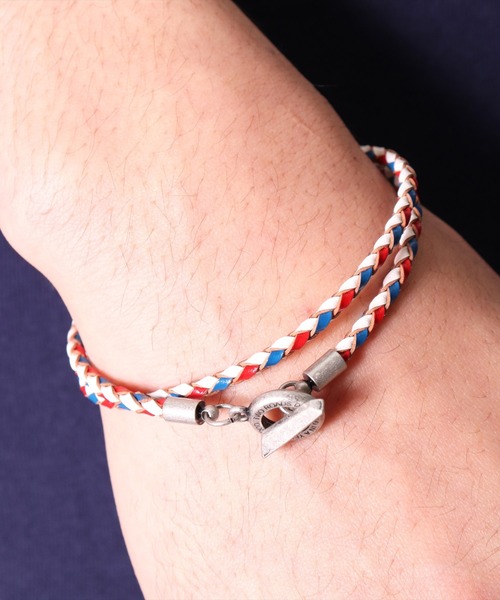 BAYBLO（ベイブロ）の「(BB)【本革】リング 編み込み レザー ブレスレット（ブレスレット・メンズ・ホワイト/ブラック/ネイビー/ブラウン/ターコイズブルー/トリコロール・ONE SIZE）」の6枚目の写真