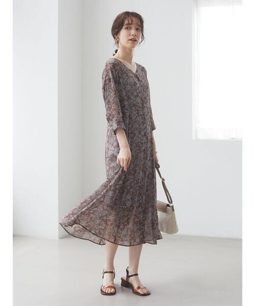 Green　Parks（グリーンパークス）の「ペイズリーシアーワンピース＊（ワンピース・レディース・ブラウン/グレー・FREE）」の4枚目の写真