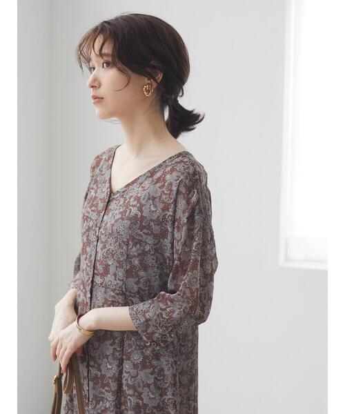 Green　Parks（グリーンパークス）の「ペイズリーシアーワンピース＊（ワンピース・レディース・ブラウン/グレー・FREE）」の5枚目の写真