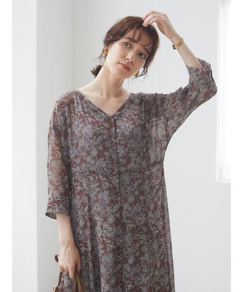 Green　Parks（グリーンパークス）の「ペイズリーシアーワンピース＊（ワンピース・レディース・ブラウン/グレー・FREE）」の6枚目の写真