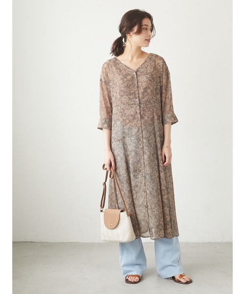 Green　Parks（グリーンパークス）の「ペイズリーシアーワンピース＊（ワンピース・レディース・ブラウン/グレー・FREE）」の2枚目の写真