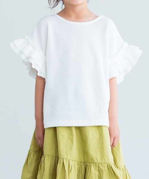 lulpini（ルルピー二）の「kids ワッフルフリルスリーブTシャツ（Tシャツ/カットソー・キッズ・オフホワイト/ミント・L/S/M）」の15枚目の写真