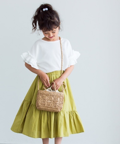 lulpini（ルルピー二）の「kids ワッフルフリルスリーブTシャツ（Tシャツ/カットソー・キッズ・オフホワイト/ミント・L/S/M）」の5枚目の写真