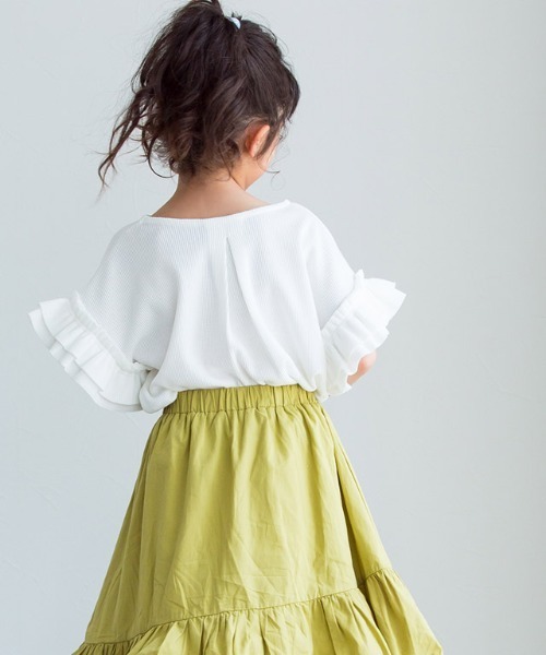 lulpini（ルルピー二）の「kids ワッフルフリルスリーブTシャツ（Tシャツ/カットソー・キッズ・オフホワイト/ミント・L/S/M）」の7枚目の写真