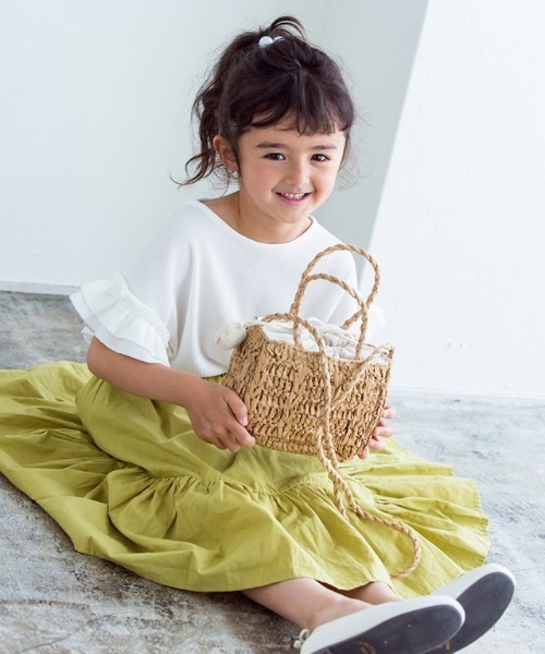 lulpini（ルルピー二）の「kids ワッフルフリルスリーブTシャツ（Tシャツ/カットソー・キッズ・オフホワイト/ミント・L/S/M）」の8枚目の写真