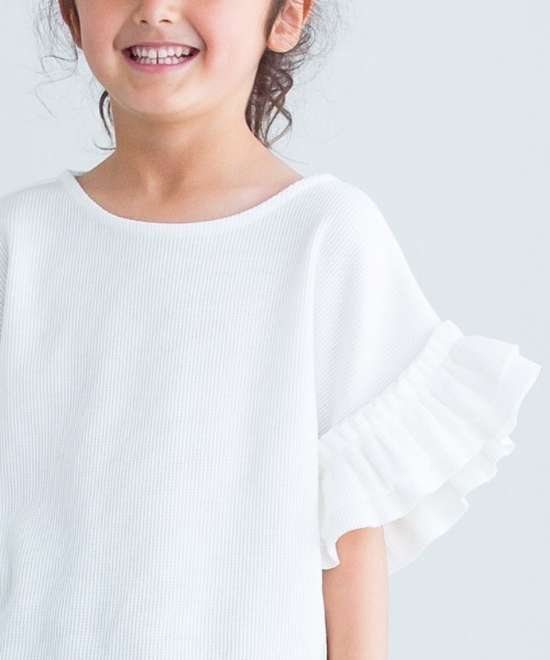 lulpini（ルルピー二）の「kids ワッフルフリルスリーブTシャツ（Tシャツ/カットソー・キッズ・オフホワイト/ミント・L/S/M）」の12枚目の写真