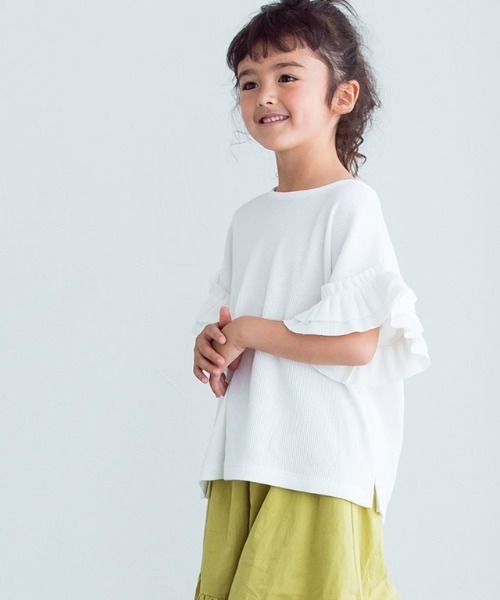 lulpini（ルルピー二）の「kids ワッフルフリルスリーブTシャツ（Tシャツ/カットソー・キッズ・オフホワイト/ミント・L/S/M）」の14枚目の写真