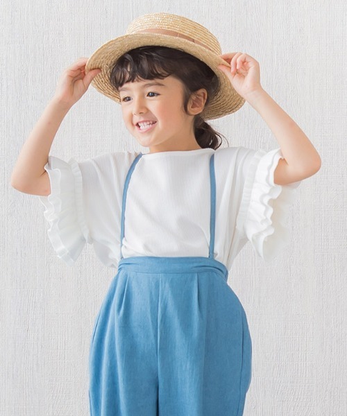 lulpini（ルルピー二）の「kids ワッフルフリルスリーブTシャツ（Tシャツ/カットソー・キッズ・オフホワイト/ミント・L/S/M）」の10枚目の写真