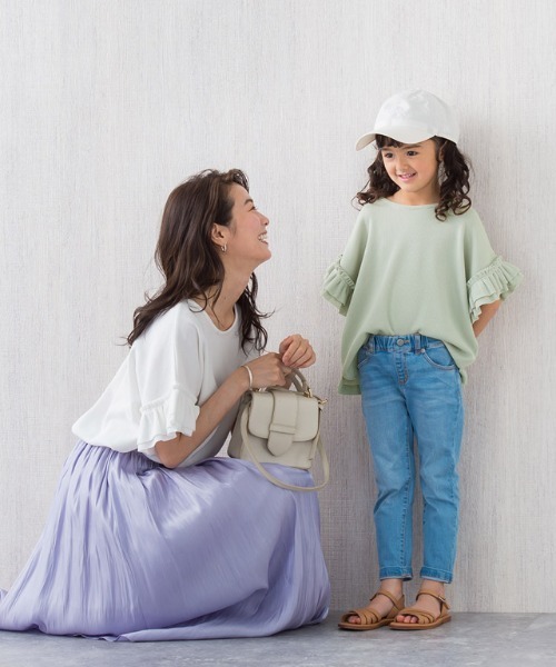 lulpini（ルルピー二）の「kids ワッフルフリルスリーブTシャツ（Tシャツ/カットソー・キッズ・オフホワイト/ミント・L/S/M）」の4枚目の写真