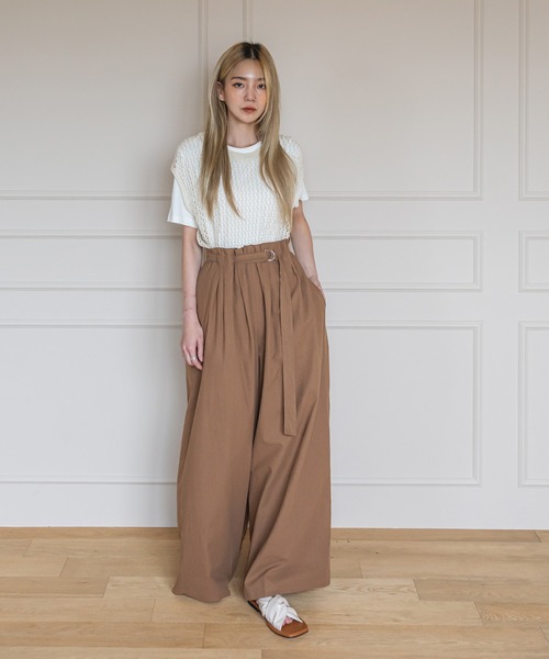 UNE MANSION（ユヌマンション）の「ワイドベルトパンツ（スラックス・レディース・ブラウン/カーキ/ブラック・FREE）」の10枚目の写真