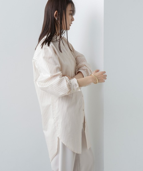 NANO universe（ナノユニバース）の「【WEB限定】バンドカラーストライプチュニックシャツ（シャツ/ブラウス・レディース・アイボリー/ベージュ/ネイビー・マルチサイズ）」の9枚目の写真