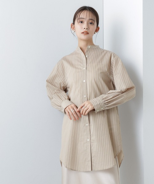 セール】【WEB限定】バンドカラーストライプチュニックシャツ