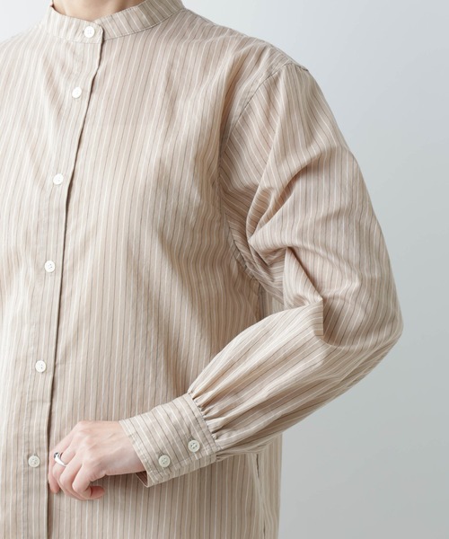 セール】【WEB限定】バンドカラーストライプチュニックシャツ（シャツ