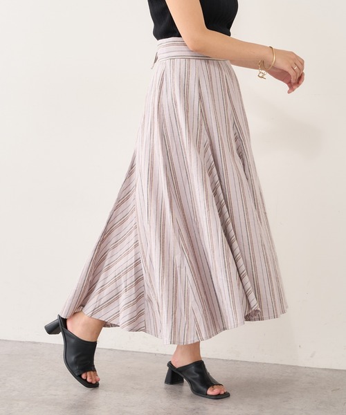 natural couture（ナチュラルクチュール）の「バックレースアップストライプレディスカート（スカート・レディース・アイボリー/ブラック系/ピンク系・FREE）」の3枚目の写真