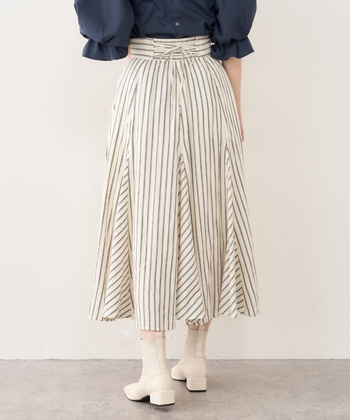natural couture（ナチュラルクチュール）の「バックレースアップストライプレディスカート（スカート・レディース・アイボリー/ブラック系/ピンク系・FREE）」の9枚目の写真