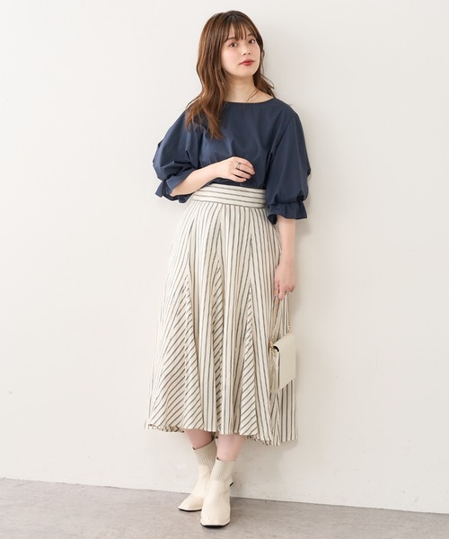 natural couture（ナチュラルクチュール）の「バックレースアップストライプレディスカート（スカート・レディース・アイボリー/ブラック系/ピンク系・FREE）」の10枚目の写真