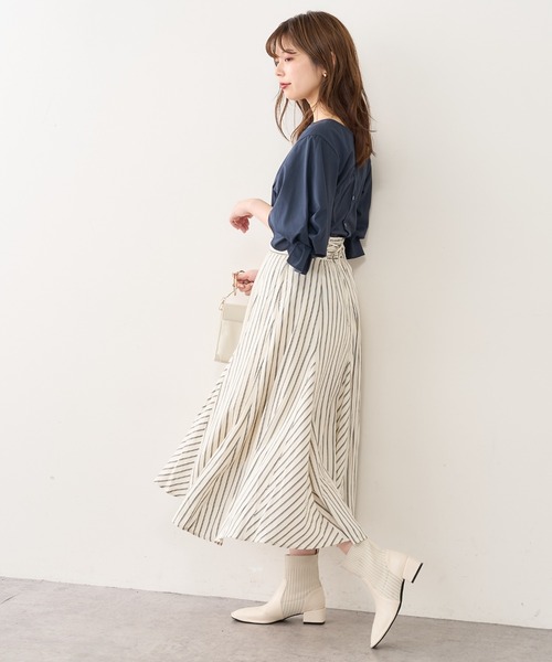 natural couture（ナチュラルクチュール）の「バックレースアップストライプレディスカート（スカート・レディース・アイボリー/ブラック系/ピンク系・FREE）」の20枚目の写真