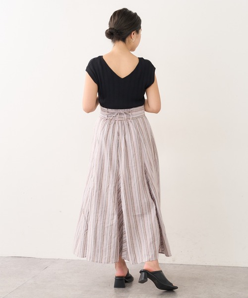 natural couture（ナチュラルクチュール）の「バックレースアップストライプレディスカート（スカート・レディース・アイボリー/ブラック系/ピンク系・FREE）」の11枚目の写真