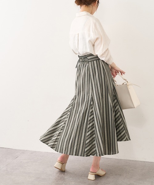 natural couture（ナチュラルクチュール）の「バックレースアップストライプレディスカート（スカート・レディース・アイボリー/ブラック系/ピンク系・FREE）」の8枚目の写真