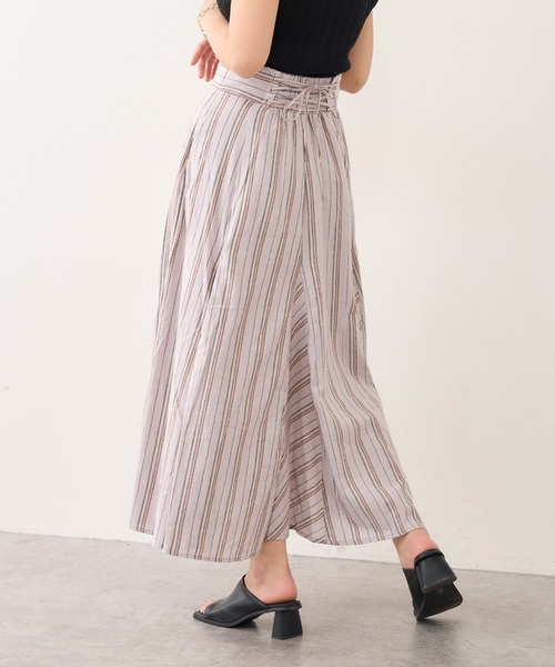 natural couture（ナチュラルクチュール）の「バックレースアップストライプレディスカート（スカート・レディース・アイボリー/ブラック系/ピンク系・FREE）」の15枚目の写真