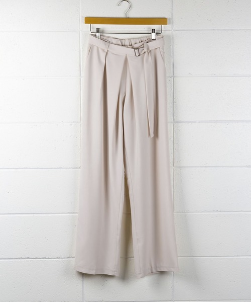 me+em select（ミームセレクト）の「★レイヤードプリーツタックワイドスラックス【ストラップベルトSET】（スラックス・レディース・グレー/ブラック/ブラウン/ベージュ/チャコールグレー・FREE）」の9枚目の写真