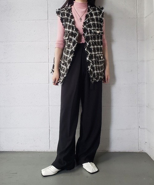 me+em select（ミームセレクト）の「★レイヤードプリーツタックワイドスラックス【ストラップベルトSET】（スラックス・レディース・グレー/ブラック/ブラウン/ベージュ/チャコールグレー・FREE）」の19枚目の写真