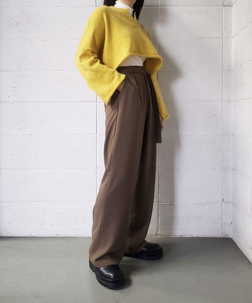 me+em select（ミームセレクト）の「★レイヤードプリーツタックワイドスラックス【ストラップベルトSET】（スラックス・レディース・グレー/ブラック/ブラウン/ベージュ/チャコールグレー・FREE）」の7枚目の写真