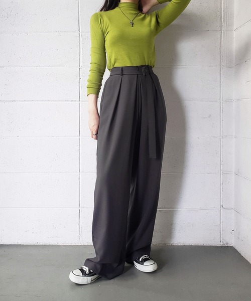 me+em select（ミームセレクト）の「★レイヤードプリーツタックワイドスラックス【ストラップベルトSET】（スラックス・レディース・グレー/ブラック/ブラウン/ベージュ/チャコールグレー・FREE）」の13枚目の写真