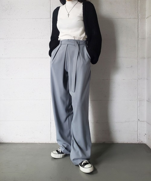 me+em select（ミームセレクト）の「★レイヤードプリーツタックワイドスラックス【ストラップベルトSET】（スラックス・レディース・グレー/ブラック/ブラウン/ベージュ/チャコールグレー・FREE）」の12枚目の写真