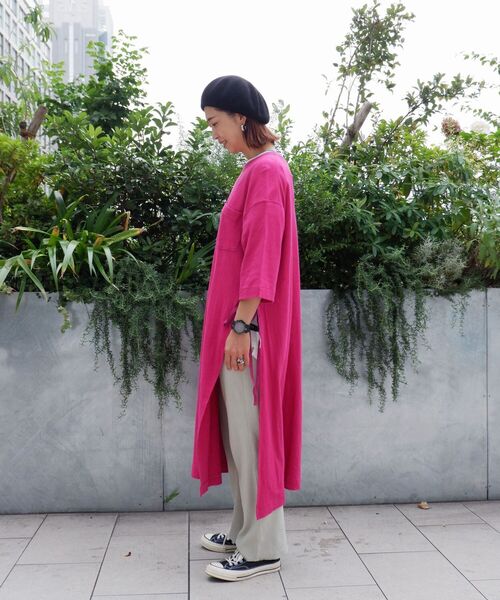 MANASTASH（マナスタッシュ）の「MANASTASH/マナスタッシュ W's HEMP 3/4 SLEEVE SLIT DRESS ウィメンズ　7分袖　スリットワンピ―ス（ワンピース・レディース・ブラック/マルチ/ナチュラル・MEDIUM）」の8枚目の写真