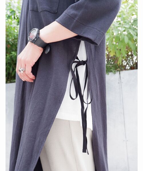 MANASTASH（マナスタッシュ）の「MANASTASH/マナスタッシュ W's HEMP 3/4 SLEEVE SLIT DRESS ウィメンズ　7分袖　スリットワンピ―ス（ワンピース・レディース・ブラック/マルチ/ナチュラル・MEDIUM）」の4枚目の写真