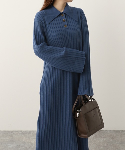 Heather×POLO グレー 長袖ワンピース POLO BCS(ポロ・ビーシーエス)】ケーブルワンピース 148971