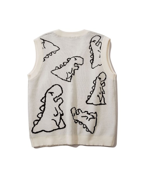 HOOK(フック)の「【HOOK】落書き恐竜イラストvネックベスト(ベスト・メンズ・ホワイト/ブラック/グリーン・XL/M/L)」の5枚目の写真