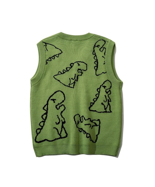 HOOK(フック)の「【HOOK】落書き恐竜イラストvネックベスト(ベスト・メンズ・ホワイト/ブラック/グリーン・XL/M/L)」の6枚目の写真