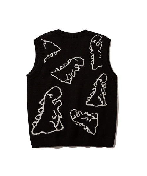 HOOK(フック)の「【HOOK】落書き恐竜イラストvネックベスト(ベスト・メンズ・ホワイト/ブラック/グリーン・XL/M/L)」の7枚目の写真