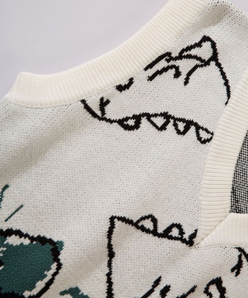 HOOK(フック)の「【HOOK】落書き恐竜イラストvネックベスト(ベスト・メンズ・ホワイト/ブラック/グリーン・XL/M/L)」の9枚目の写真