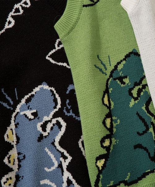 HOOK(フック)の「【HOOK】落書き恐竜イラストvネックベスト(ベスト・メンズ・ホワイト/ブラック/グリーン・XL/M/L)」の16枚目の写真