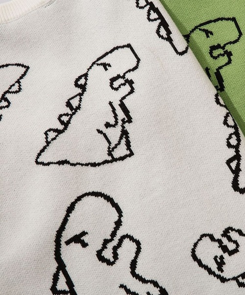 HOOK(フック)の「【HOOK】落書き恐竜イラストvネックベスト(ベスト・メンズ・ホワイト/ブラック/グリーン・XL/M/L)」の18枚目の写真