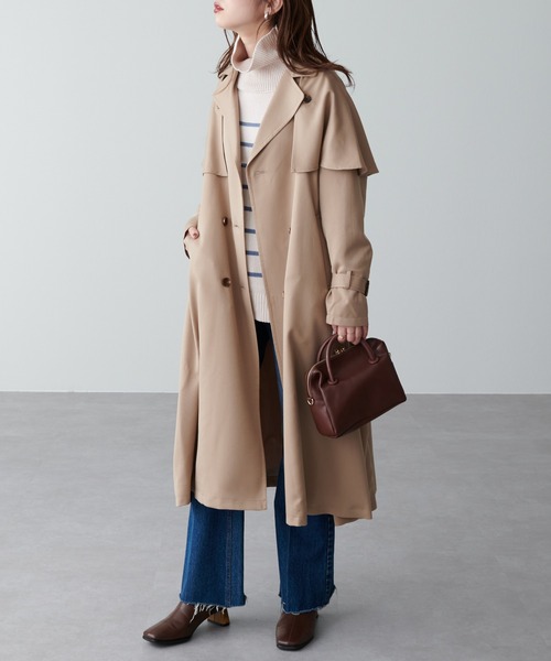 natural couture（ナチュラルクチュール）の「ケープ付きレディトレンチコート（トレンチコート・レディース・モカ/ベージュ/ピンク・FREE）」の2枚目の写真