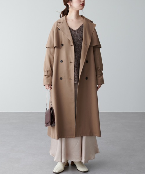 ケープ付きベージュトレンチコート Honeys（ハニーズ）の「撥水加工ケープ付ステンカラーコート（トレンチ
