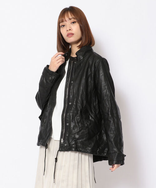 AVIREX(アヴィレックス)の「【Women's】SHORT MODS LEATHER JACKET/ ショートモッズレザージャケット(ブルゾン・レディース・ブラック・SMALL/MEDIUM)」の1枚目の写真
