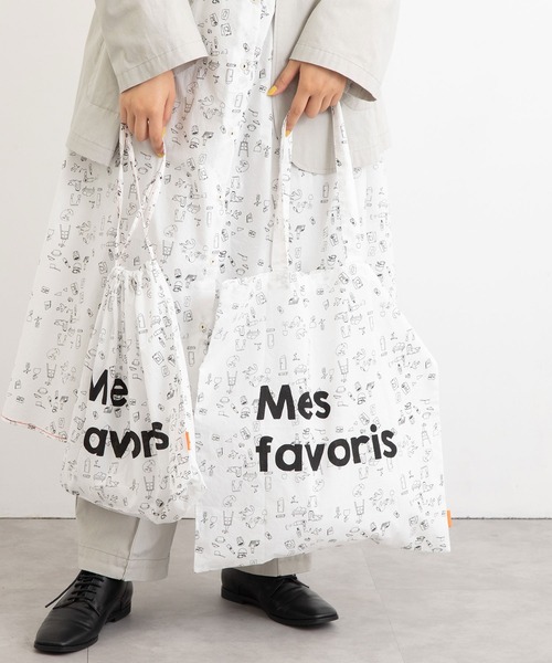 POU DOU DOU（プードゥドゥ）の「Favoris線画プリントポケッタブルトートバッグ（トートバッグ・レディース・ライトブルー/オフホワイト・8）」の3枚目の写真