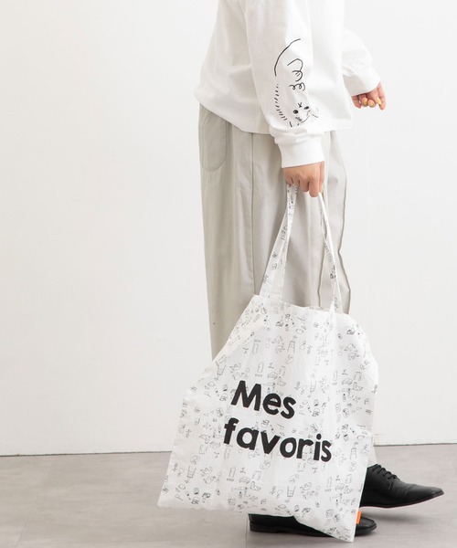 POU DOU DOU（プードゥドゥ）の「Favoris線画プリントポケッタブルトートバッグ（トートバッグ・レディース・ライトブルー/オフホワイト・8）」の4枚目の写真