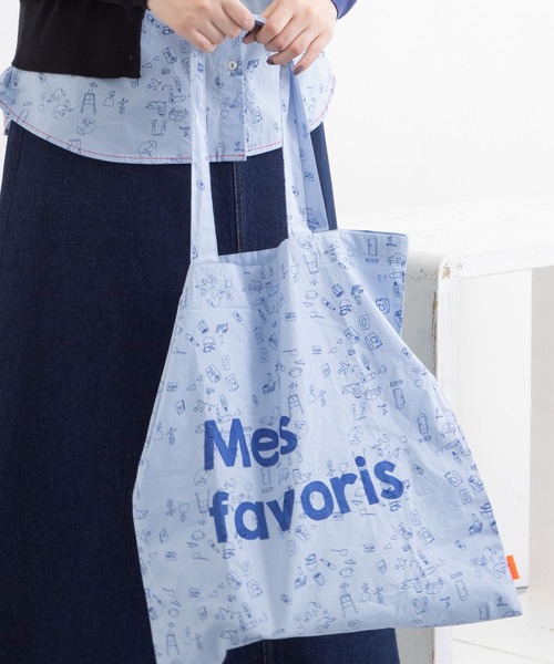 POU DOU DOU（プードゥドゥ）の「Favoris線画プリントポケッタブルトートバッグ（トートバッグ・レディース・ライトブルー/オフホワイト・8）」の9枚目の写真