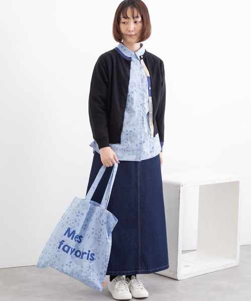 POU DOU DOU（プードゥドゥ）の「Favoris線画プリントポケッタブルトートバッグ（トートバッグ・レディース・ライトブルー/オフホワイト・8）」の10枚目の写真