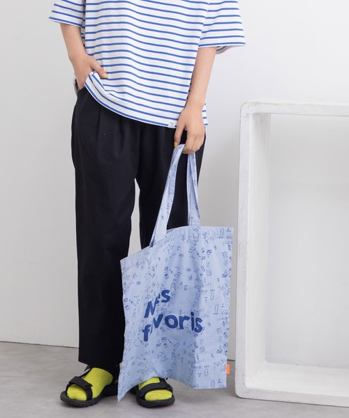POU DOU DOU（プードゥドゥ）の「Favoris線画プリントポケッタブルトートバッグ（トートバッグ・レディース・ライトブルー/オフホワイト・8）」の12枚目の写真