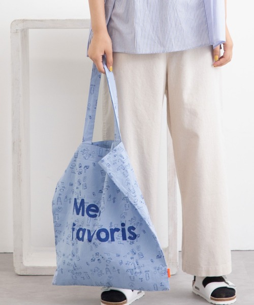 POU DOU DOU（プードゥドゥ）の「Favoris線画プリントポケッタブルトートバッグ（トートバッグ・レディース・ライトブルー/オフホワイト・8）」の14枚目の写真