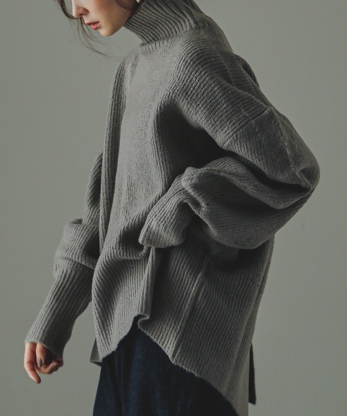 Fashion Letter(ファッションレター)の「ハイネックニットプルオーバー(ニット/セーター・レディース・ブラック/ベージュ/ライトグレー/ブラウン/グレー・M~L/LL~3L/4L~5L)」の3枚目の写真